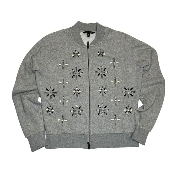 Banana Republic Women Grey Embellished Sweater Bomber Size S - Picture 1 of 10